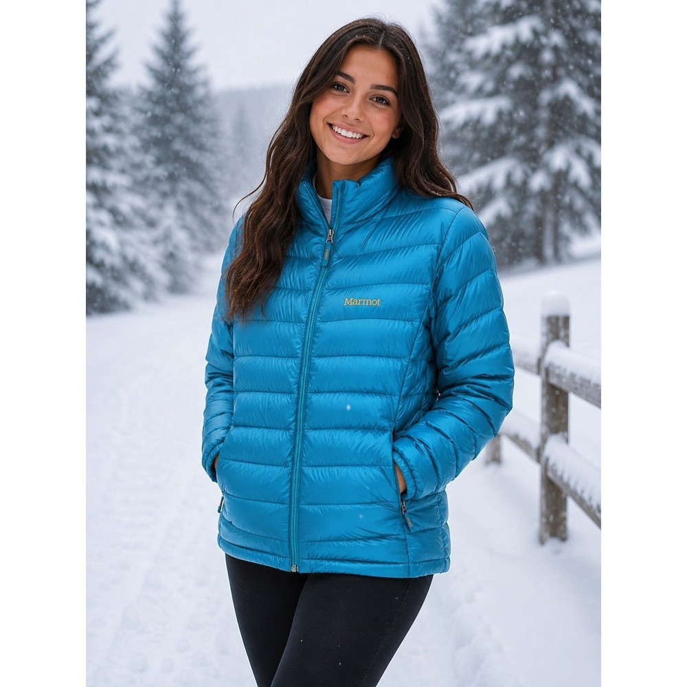 MARMOT Girl's Teal XL Down Jacket Puffy Quilted -1762